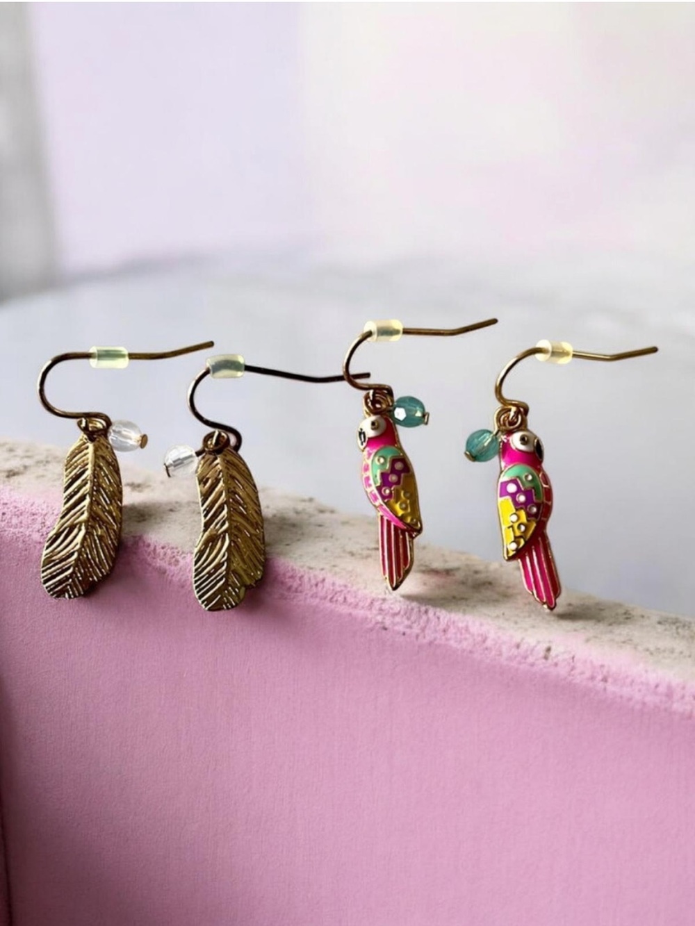 Claire’s Parrot Earrings and Gold Feather Earrings - 2pk